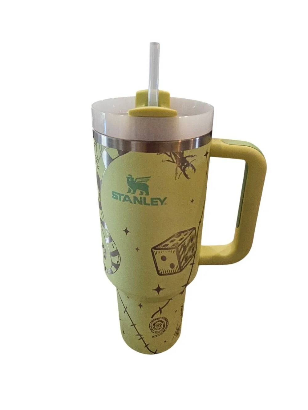 Stanley Green Travel Tumbler with Straw and Handle, 40oz Beetlejuice theme